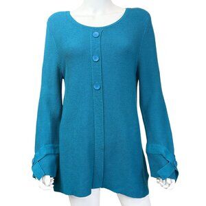 Habitat Sweater Womens M Teal Cotton Textured Button Front Long Sleeve